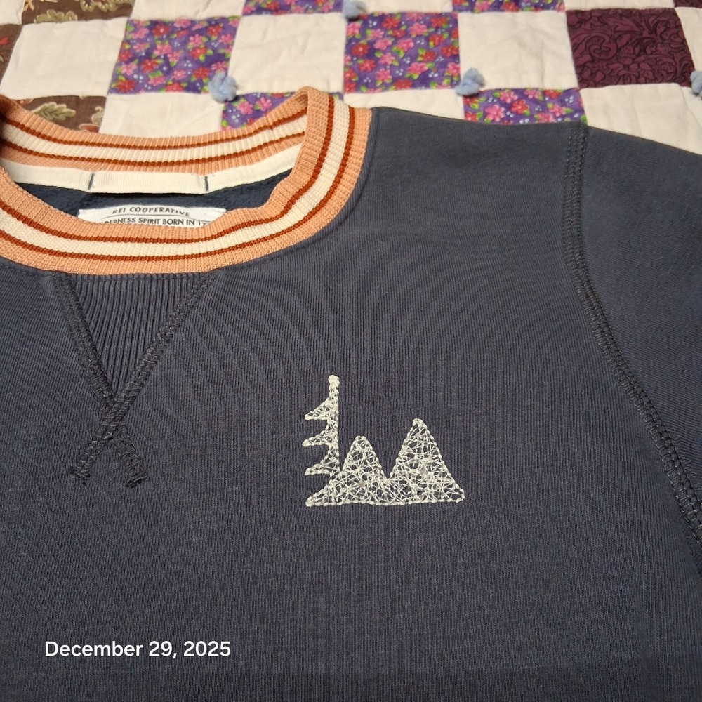 REI Blue Sweatshirt Womens Size Medium V Inset Crew Neck - Picture 2 of 10